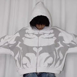 Ceekoo  -  Y2K Dark Men's and Women's Gothic Printed Zipper Hoodie New Autumn and Winter Warm 1017