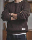 Ceekoo Tooling Retro Loose Round Neck Woolen Men's Sweater