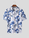 Ceekoo Mens Floral Print Collar Short Sleeve Shirt