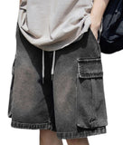 Ceekoo grunge dti High Street Distressed Washed Side Pocket Design Denim Shorts Men's Summer Japanese Casual Loose Drawstring Shorts