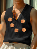 Ceekoo Mens 3D Floral Print V-Neck Sleeveless Tank