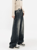 Ceekoo American High Street Dark Blue Wide-Leg Jeans