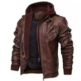 black men fashion urban Zipper Digging Bag Black Youth Lapel Zipper Winter Straight Hem Hooded Casual Leather Coat