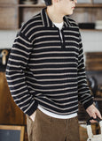 Ceekoo American Striped Knitted Polo Contrast Color Pullover Men's Sweater