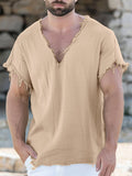 Ceekoo Mens V-Neck Solid Color Short Sleeve T-Shirt