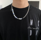 Ceekoo BLUE PEARL CHAIN NECKLACE