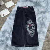 Ceekoo  -   90s Streetwear Jeans Streetwear Y2K Mens Hip Hop Graphic Print Retro Blue Baggy Jeans Denim Pants New Gothic High Waisted Wide Trousers