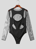 Ceekoo Mens Cutout Mesh Patchwork Long Sleeve Bodysuit