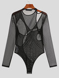 Ceekoo Mens Irregular Mesh Long-sleeved Triangle Bodysuit