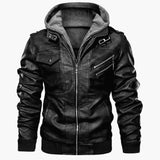 black men fashion urban Zipper Digging Bag Black Youth Lapel Zipper Winter Straight Hem Hooded Casual Leather Coat