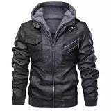 black men fashion urban Zipper Digging Bag Black Youth Lapel Zipper Winter Straight Hem Hooded Casual Leather Coat