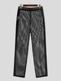 Ceekoo Mens Mesh Patchwork PU Leather Slim Pants