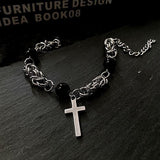 Ceekoo CROSS BLACK PEARL CHAIN BRACELET