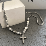 Ceekoo PEARL CROSS PENDANT NECKLACE