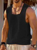 Ceekoo Mens Textured Hollow Square Neck Sleeveless Tank