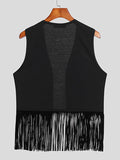 Ceekoo Mens Fringe Detail Front Open Waistcoat