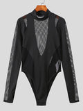 Ceekoo Mens Mesh Patchwork Half-Collar Bodysuit