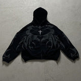 Ceekoo  -  Y2K Dark Men's and Women's Gothic Printed Zipper Hoodie New Autumn and Winter Warm 1017