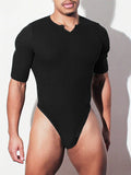 Ceekoo Mens Sexy Notch Neck Half Sleeve Bodysuit