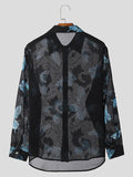 Ceekoo Mens Butterfly Print Sheer Long Sleeve Shirt