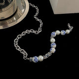 Ceekoo BLUE PEARL CHAIN NECKLACE