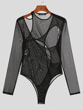 Ceekoo Mens Irregular Mesh Long-sleeved Triangle Bodysuit