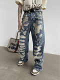 Ceekoo Double-Layer Multiple Holes Drape Jeans