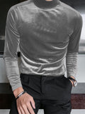 Ceekoo Mens High-neck Velvet Casual Long-sleeved T-Shirt