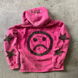 Ceekoo  -   90s Streetwear Trendy Brand Crying Face Letter Embroidered Zipper Hoodie Men Y2k Retro Harajuku Jacket Hip-hop Rock Casual Oversized Sweatshirt