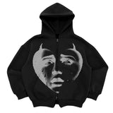 Ceekoo  -  Gothic Retro High Street Hoodies Y2k Zip Up Hoodie Men and Women Clothes Hip Hop Punk Loose Sweatshirt Zipper Pullover Cardigan