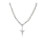 Ceekoo STAR CROSS PEARL CHAIN NECKLACE