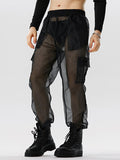 Ceekoo Mens Mesh See Through Chain Cargo Pants