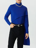 Ceekoo Mens High Neck Rib-Knit Irregular Sweater