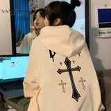 Ceekoo  -   90s Streetwear Oversized Retro Cross Letter Printing Sweatshirts Women Loose Casual Hoodies Couple Grunge Punk Pullover Jackets Y2k Clothes