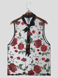 Ceekoo Mens Sexy Rose Embroidery Sheer Sleeveless Tank