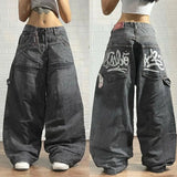 Ceekoo  -   90s Streetwear American New Fashion Letter Print Baggy Jeans Female Y2K High Street Harajuku Gothic High Waist Wide Leg Wide Trousers 1017