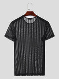 Ceekoo Mens Sexy Striped Sheer Fitted Short Sleeve T-Shirt