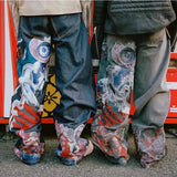 Ceekoo  -   90s Streetwear Streetwear New American Pop Hip-hop Rock Oversized Embroidered Cowboy Y2k Street Fashion Joker Harajuku Gothic Wide-leg Pants