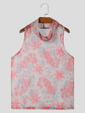 Ceekoo Mens Chiffon Printed Sheer High Neck Tank