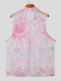 Ceekoo Mens Sexy Floral Print Sheer Sleeveless Shirt