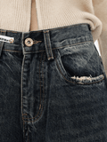 Ceekoo American High Street Dark Blue Wide-Leg Jeans