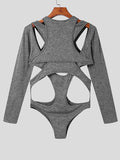 Ceekoo Mens Cutout Patchwork Long Sleeve Triangle Bodysuit