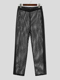 Ceekoo Mens Mesh Patchwork PU Leather Slim Pants