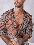 Ceekoo Mens See Through Stained Glass Print Shirt