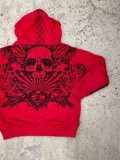 Ceekoo  -   Gothic Dark Skull Print Red Zipper Hoodie Men's Women's American Street Trend Hip-Hop Rap Top Loose Y2k Millennial Sweatshirt