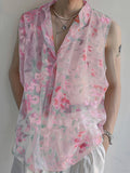 Ceekoo Mens Sexy Floral Print Sheer Sleeveless Shirt