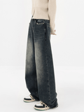 Ceekoo American High Street Dark Blue Wide-Leg Jeans