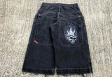 Ceekoo  -   Streetwear Shorts Y2K Pants Hip Hop Retro Embroidery Black Denim Gym Baggy Jeans Shorts New Mens Basketball Shorts