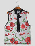 Ceekoo Mens Sexy Rose Embroidery Sheer Sleeveless Tank