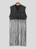 Ceekoo Mens Solid Color Patchwork Long Fringe Sleeveless Waistcoat